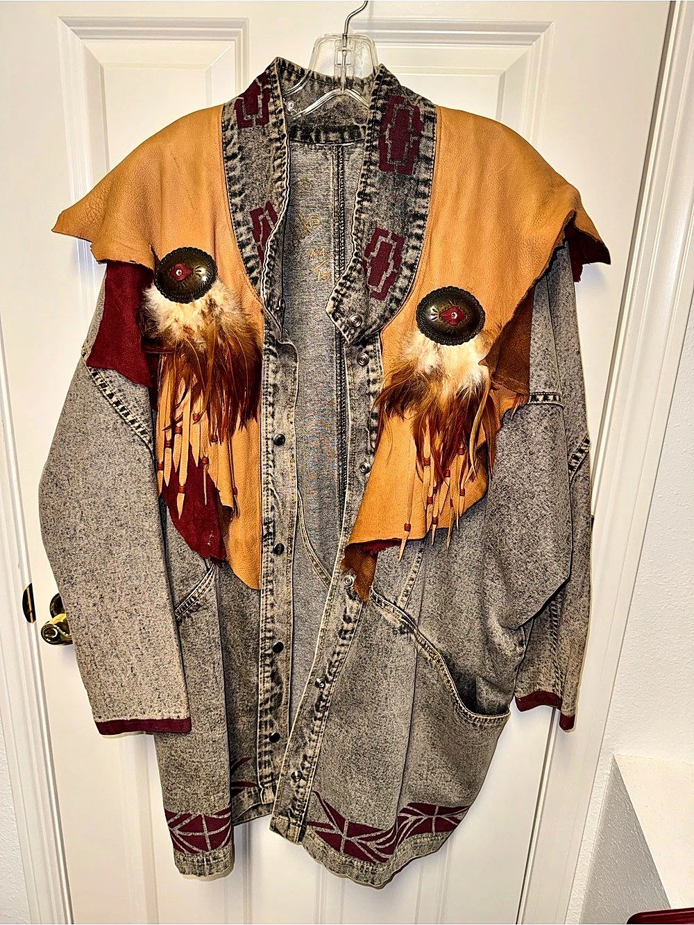 Southwestern Feather Denim Jacket